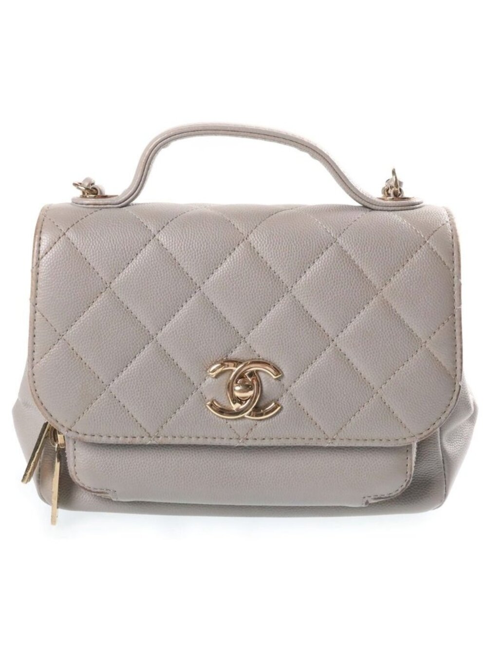 Chanel Quilted Affinity Small 2-Way Chain Shoulder Bag Gray Caviar Leather Gold